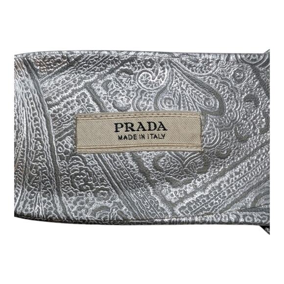 Vintage Prada Logo Kitten Heel Flip Flops Square Toe Sandal Mule Silver Blue 40 - Picture 8 of 13